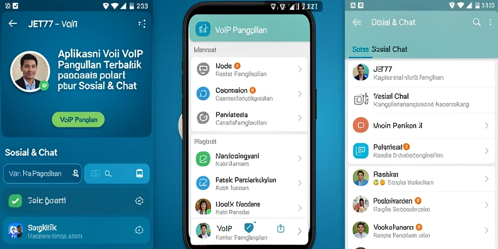 Antarmuka pengguna JET77 dengan fitur VoIP Panggilan.
