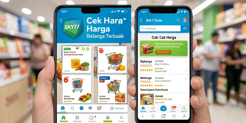 Tampilan antarmuka aplikasi SKY77 untuk cek harga belanja.