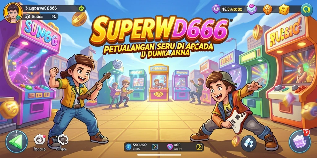 Screenshot antarmuka SUPERWD666 yang menampilkan aksi seru di level Arcade.