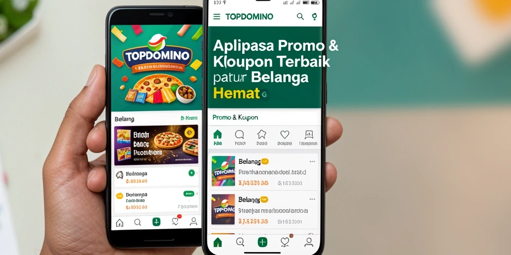 Antarmuka aplikasi TOPDOMINO menampilkan berbagai kupon dan promo menarik.